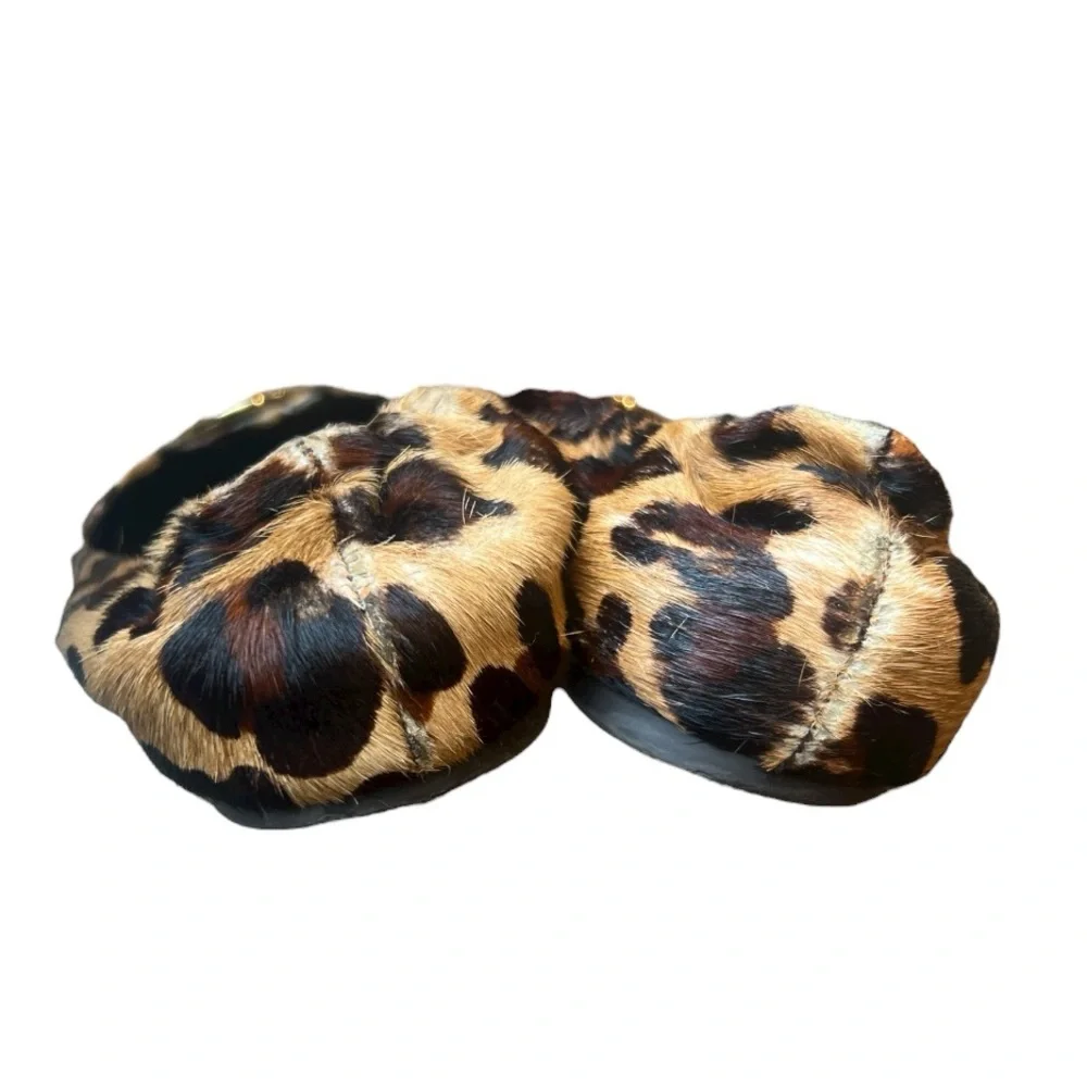 Tory Burch Reva calf skin leather leopard print slip on ballet flat shoes sz 6.5